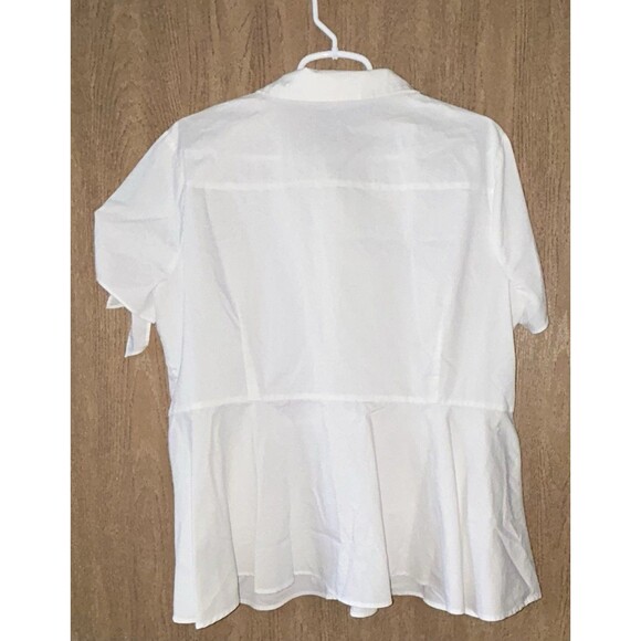Women's peplum XXL White Button-Up Short Sleeve peek a boo shoulder ELLE - Picture 2 of 10